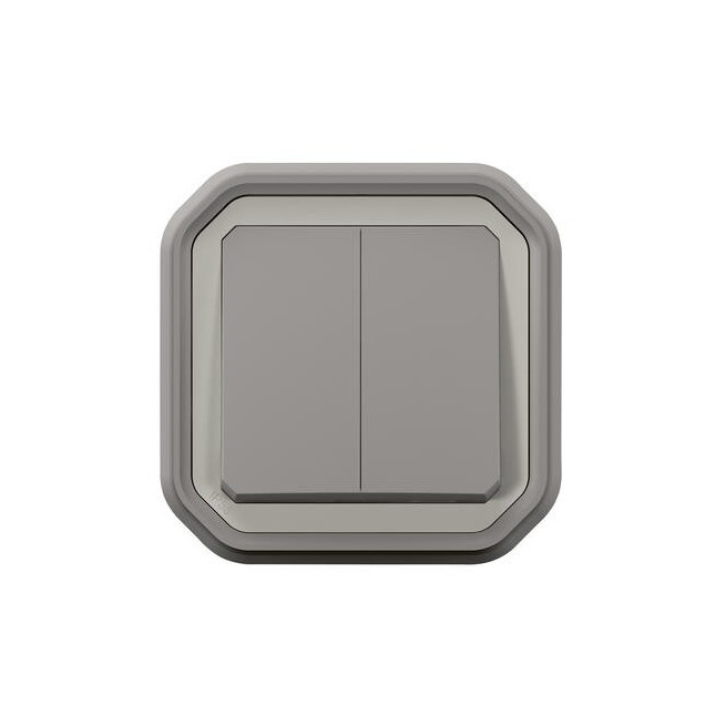Double interrupteur poussoir encastré Gris Plexo