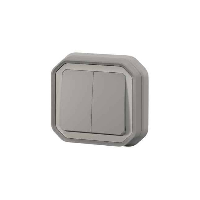 Double interrupteur poussoir encastré Gris Plexo