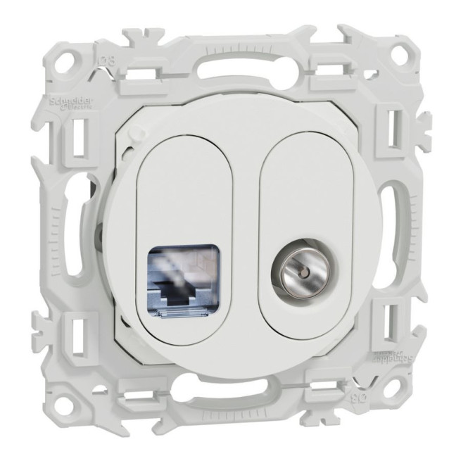 Prise mixte RJ45 + TV Cat.6A STP Odace – Schneider Electric – Blanc ou Noir