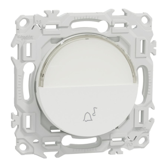 Bouton poussoir porte-étiquette Odace Schneider Electric – Symbole carillon – Blanc craie ou Noir onyx