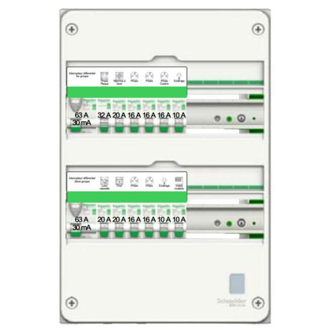 Tableau pré-équipé SCHNEIDER ELECTRIC Resi9 XE T3/T4 – 2 rangées, 13 modules