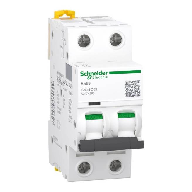 Disjoncteur Schneider Acti9 iC60N 2P 63A courbe C – Disjoncteur modulaire