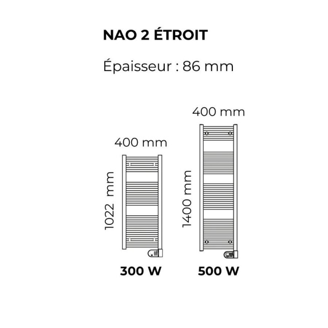 Sèche-serviettes électrique Intuis Nao 2 Étroit 40 cm – 300 ou 500 W