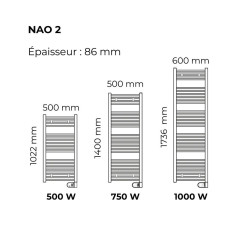 Sèche-serviettes Nao 2 500 W largeur 50 cm M191311