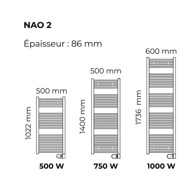 Sèche-serviettes électrique Intuis Nao 2 Standard – 500 à 1000 W