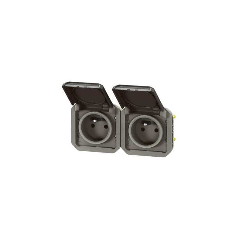 Double prise 2x2P+T horizontale Anthracite Plexo