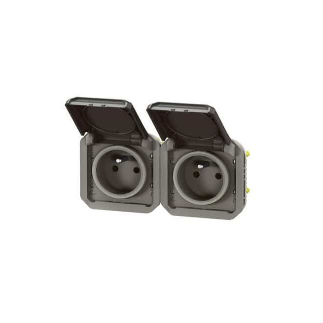 Double prise 2x2P+T horizontale Anthracite Plexo
