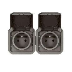 Double prise 2x2P+T horizontale Anthracite Plexo