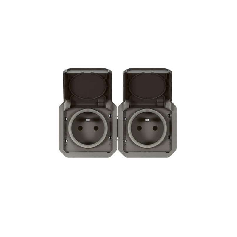 Double prise 2x2P+T horizontale Anthracite Plexo