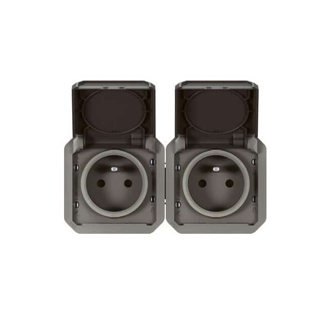 Double prise 2x2P+T horizontale Anthracite Plexo