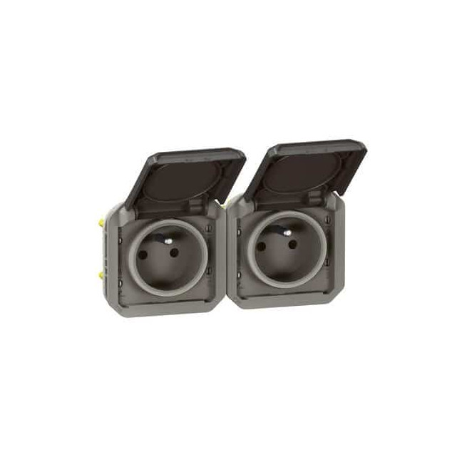 Double prise 2x2P+T horizontale Anthracite Plexo