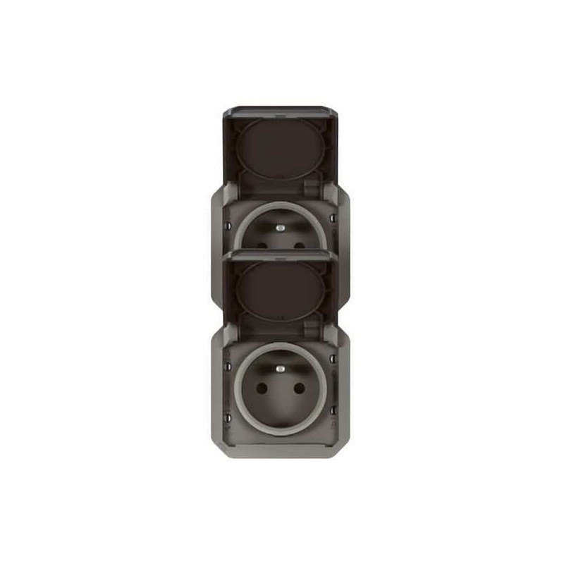 Double prise 2x2P+T verticale Anthracite Plexo