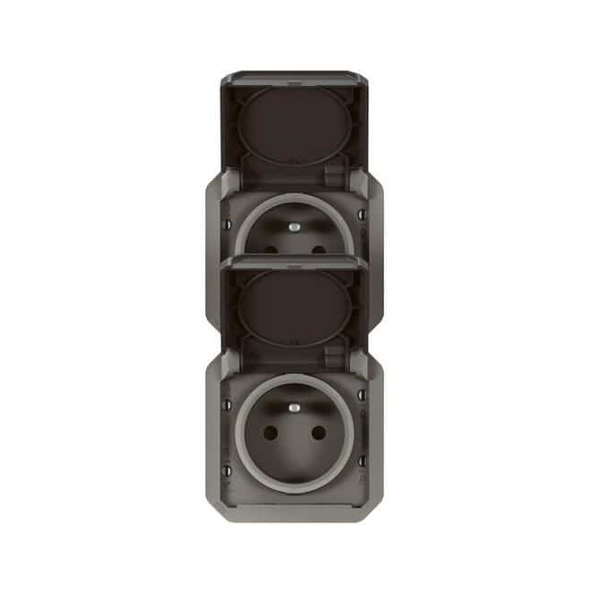 Double prise 2x2P+T verticale Anthracite Plexo