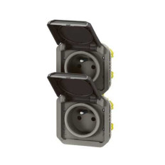 Double prise 2x2P+T verticale Anthracite Plexo