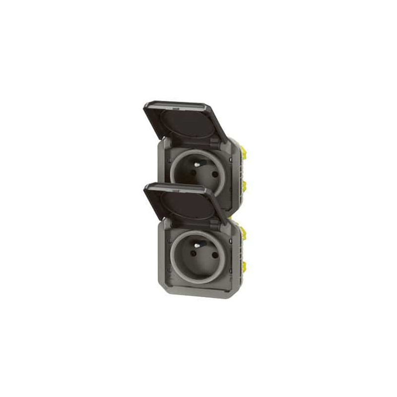 Double prise 2x2P+T verticale Anthracite Plexo
