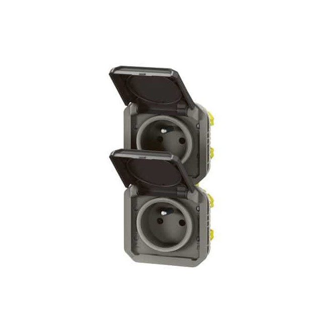 Double prise 2x2P+T verticale Anthracite Plexo