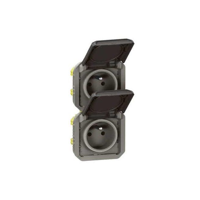 Double prise 2x2P+T verticale Anthracite Plexo