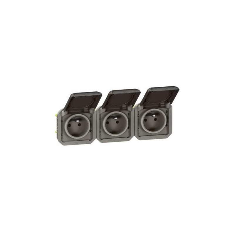 Triple prise 3x2P+T Anthracite Plexo