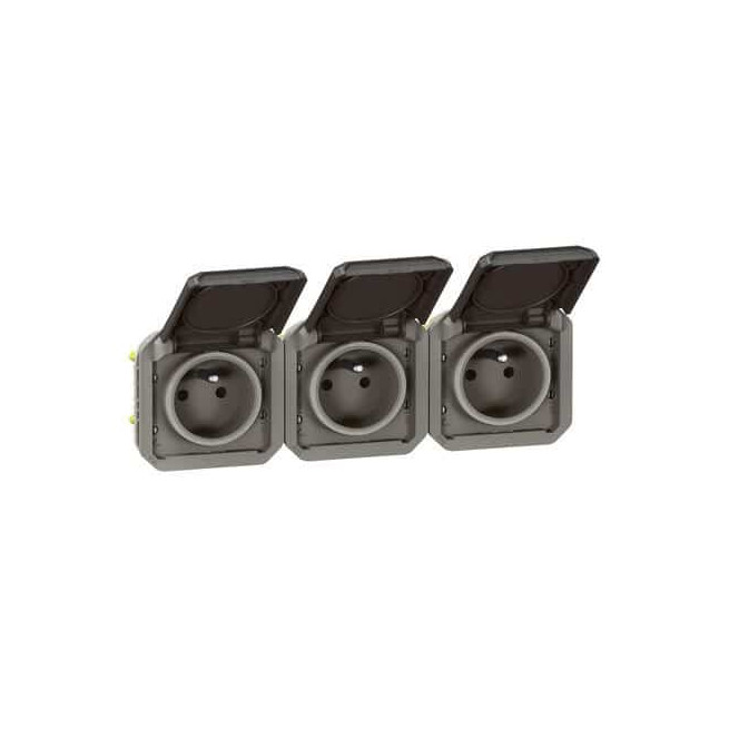 Triple prise 3x2P+T Anthracite Plexo