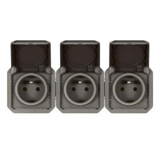 Triple prise 3x2P+T Anthracite Plexo