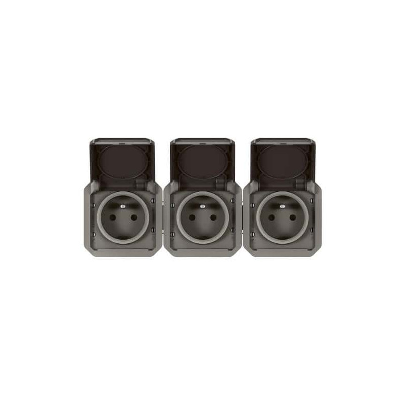 Triple prise 3x2P+T Anthracite Plexo