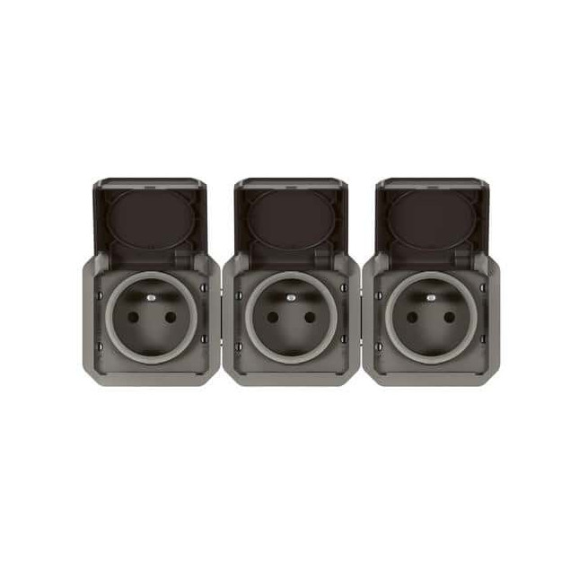 Triple prise 3x2P+T Anthracite Plexo