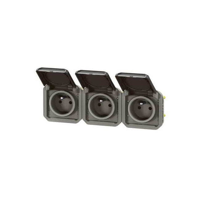 Triple prise 3x2P+T Anthracite Plexo
