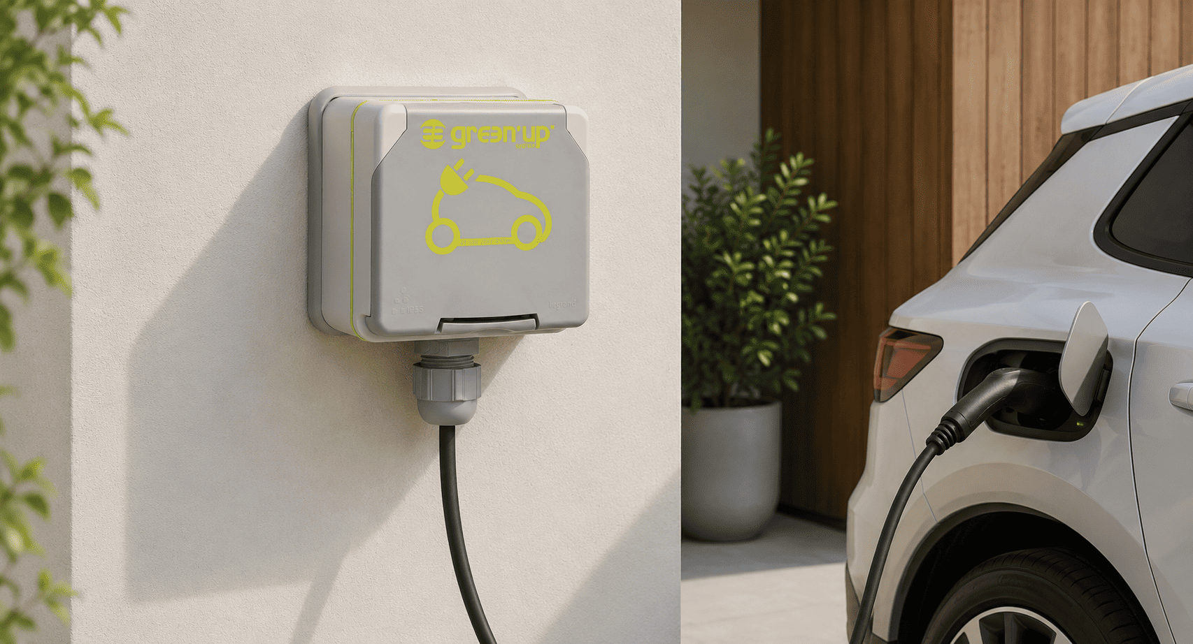 Optez pour une recharge à domicile simple, rapide et sécurisée grâce aux prises Green’Up.